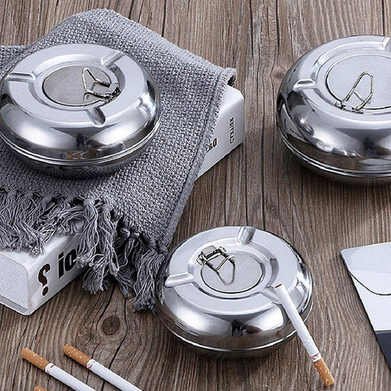 genaositun Outdoor Ashtray With Lid, Stainless Steel Modern Outdoor